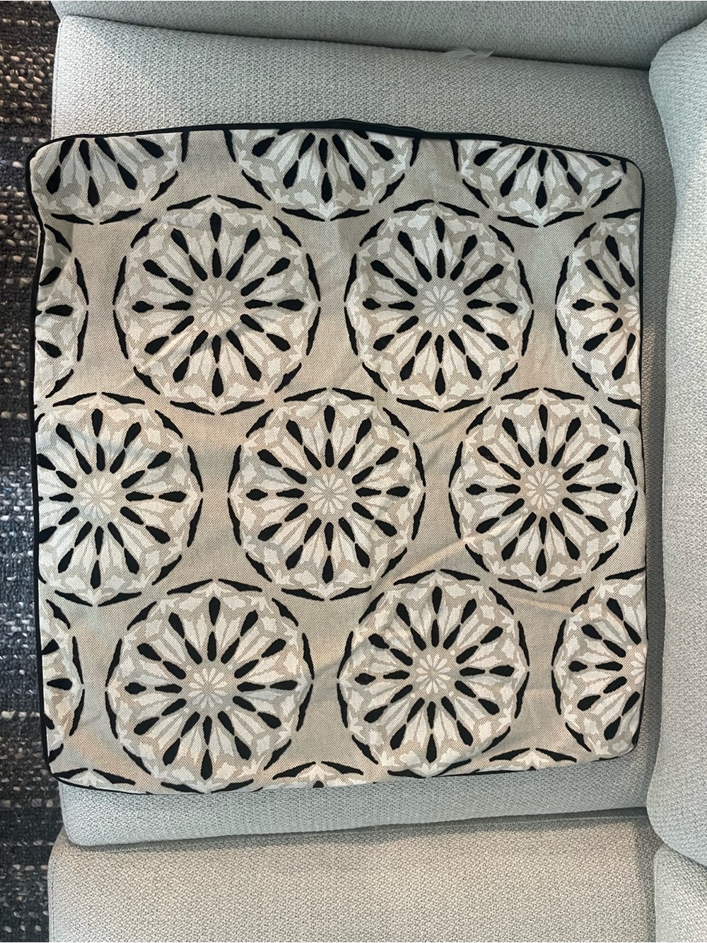 Embroidered Decorative Pillow Cover in Beige and Black